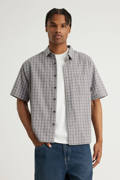 Half Half Short Sleeve Shirt, HH TONAL GREY CHECK