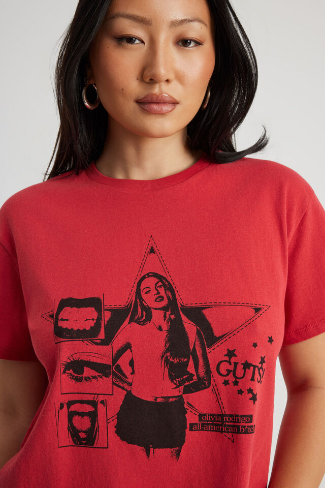 Music Merch Regular Tee, LCN BRA RANCH RED/OLIVIA RODRIGO STAR