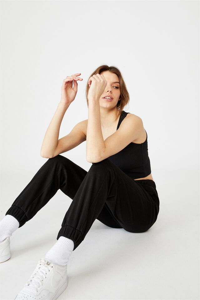 Super High Rise Trackpant, BLACK