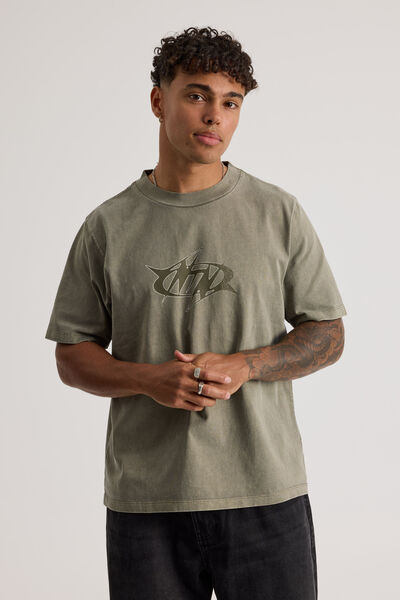 Notion Vintage Slim Fit Graphic Tshirt, NTN WASHED KHAKI MIST/NOTION SPIKE