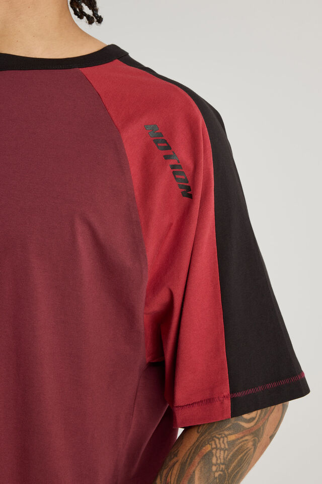 Notion Boxy Cropped Raglan Tshirt, NTN WASHED TUSCAN RED/ BORDEAUX NOTION BADGE