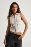 Zip Front Sleeveless Shirt, PUMICE PINSTRIPE - alternate image 1