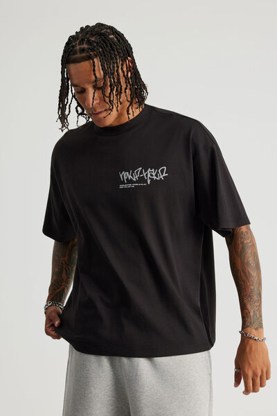 Half Half Heavyweight Box Fit Graphic Tshirt, HH BLACK/TAGLINE