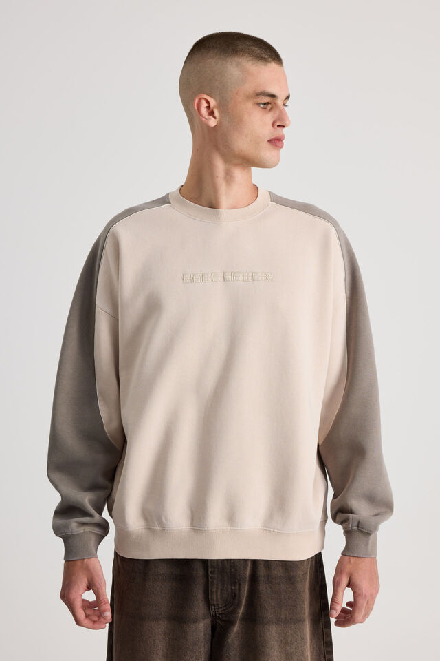 Half Half Piped Crew, HH WASHED BEIGE/PANELLED Y2K