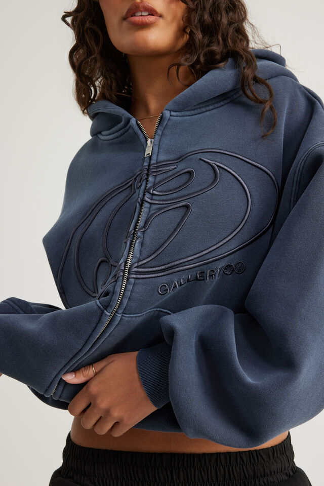 Open Gallery Boxy Zip Through Hoodie, OG WASHED SEAL/GALLERY SWIRL