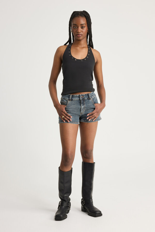 Scoop Neck Halter Top, WASHED BLACK