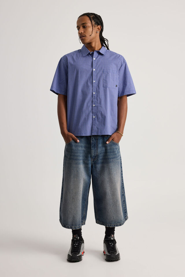Half Half Short Sleeve Shirt, HH ULTRA BLUE MICRO CHECK