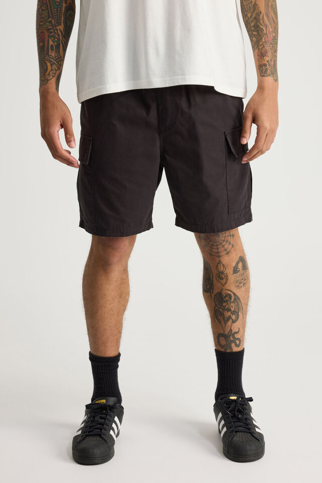 Half Half Pull On Cargo Short, BLACK
