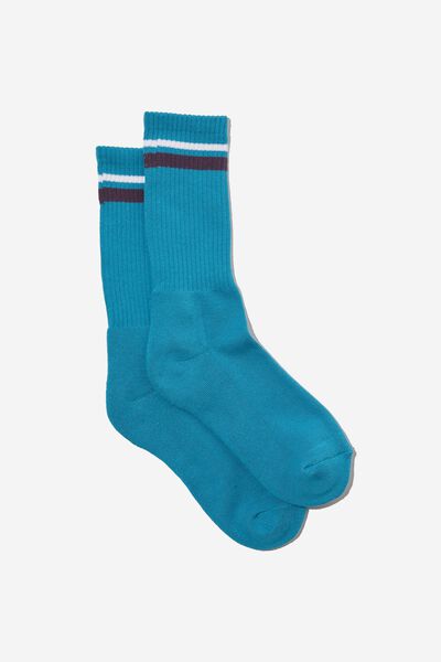 Retro Ribbed Socks, TEAL/WHITE PURPLE STRIPE