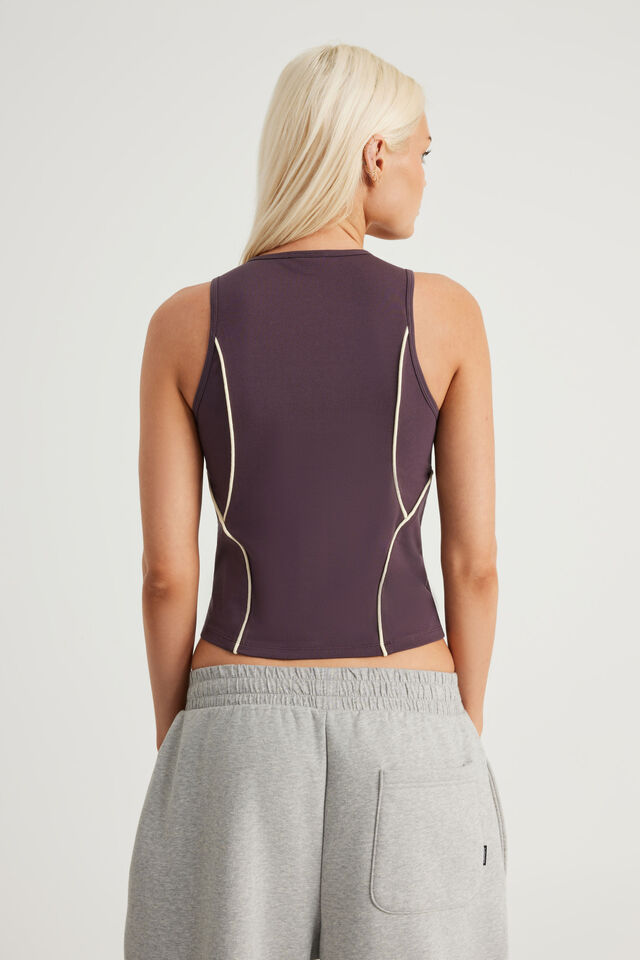 Panelled Zip Through Tank, FROZEN BERRY/BUMBLE YELLOW PIPING