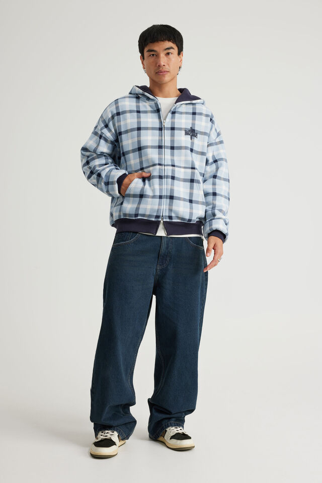 Half Half Zip Thru Hoodie, HH CITY SKY CHECK