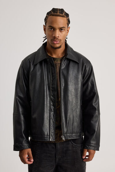 Notion Pu Leather Jacket, BLACK