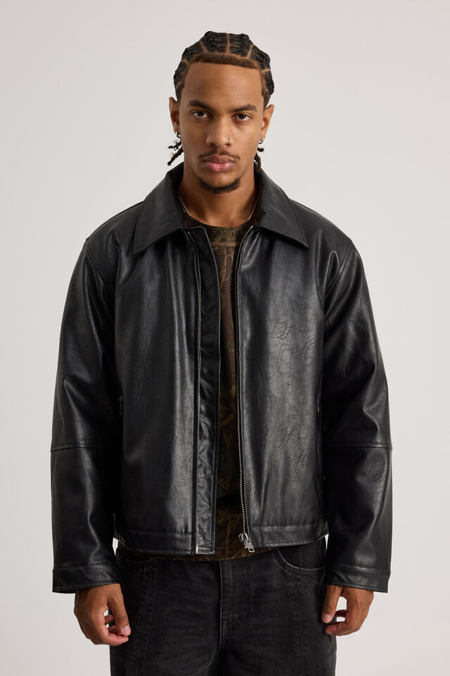 Notion Pu Leather Jacket, BLACK