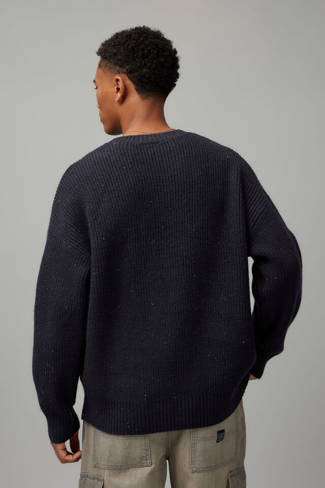 Boxy Textured Crew Knit, NAVY/NEP TEXTURE
