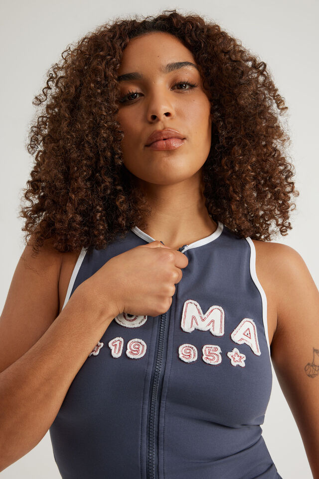 Panelled Zip Through Tank, ORION BLUE/ROMA