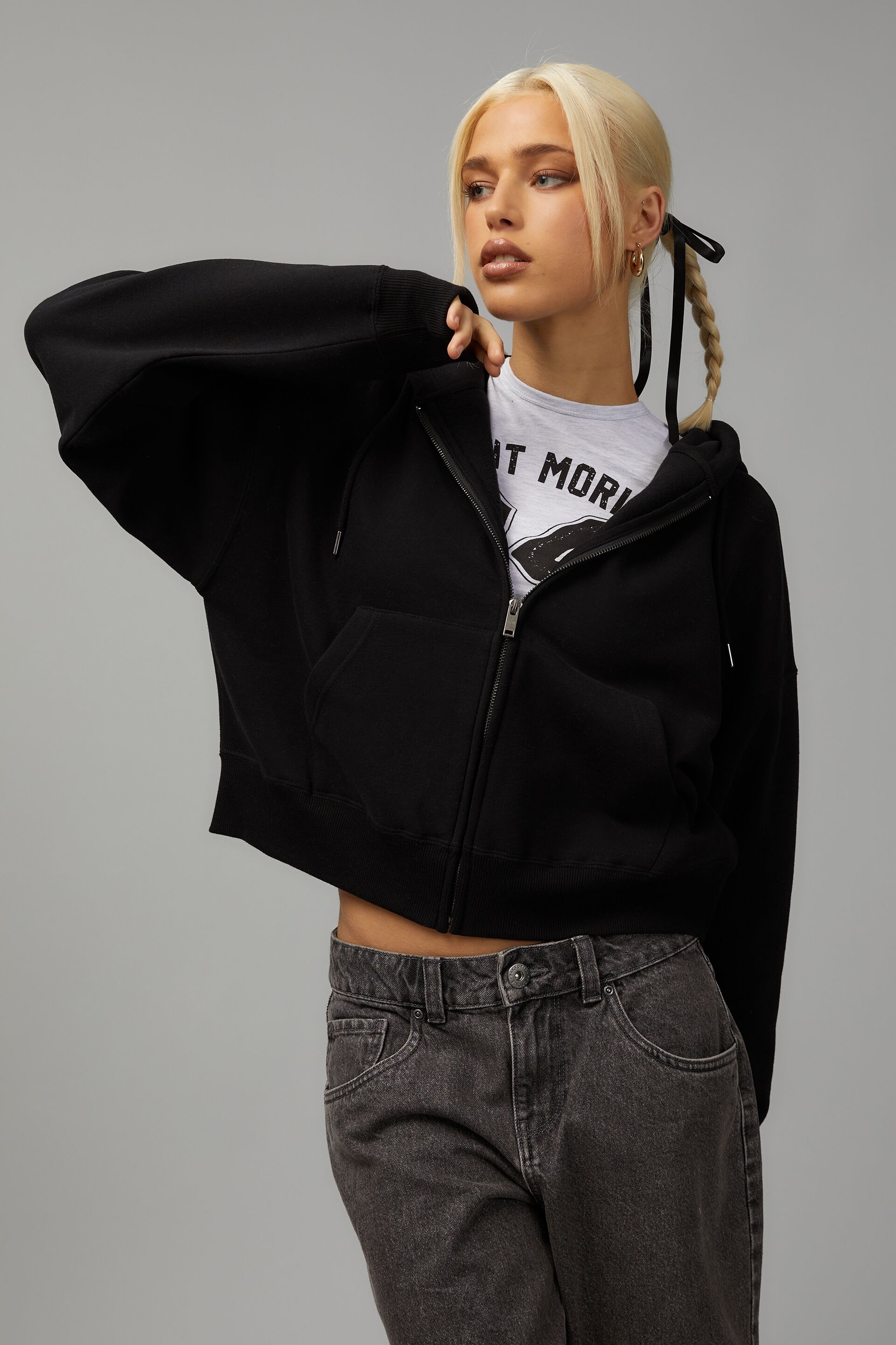Long black zip discount up hoodie womens