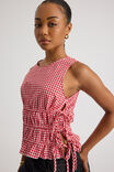 Remi Ruched Tie Top, RED GINGHAM - alternate image 4