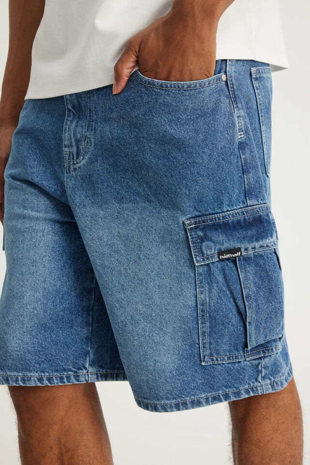 Half Half Cargo Denim Short, TIDAL BLUE