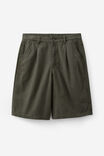 Half Half Pleated Woven Short, DEEP KHAKI - alternate image 1