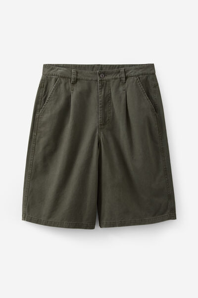 Half Half Pleated Woven Short, DEEP KHAKI
