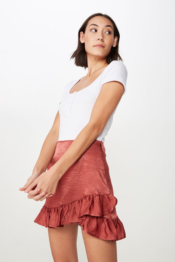 Satin Ruffle Skirt, DARK ROSE