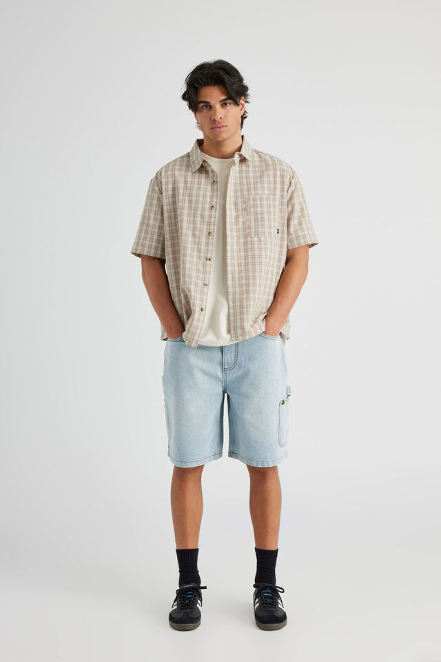 Short Sleeve Shirt, BEIGE CHECK