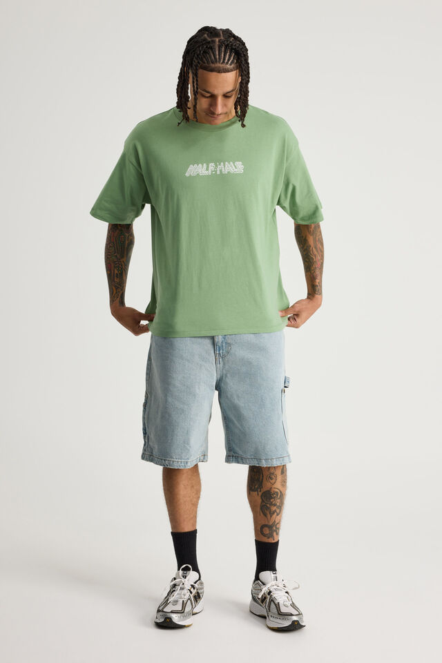 Half Half Painter Baggy Denim Short, DAY BLUE