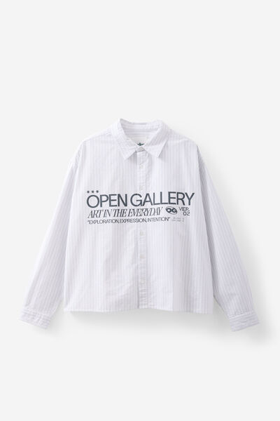 Open Gallery Boxy Cropped Long Sleeve Shirt, OG OXFORD BLUE/EVERYDAY ART