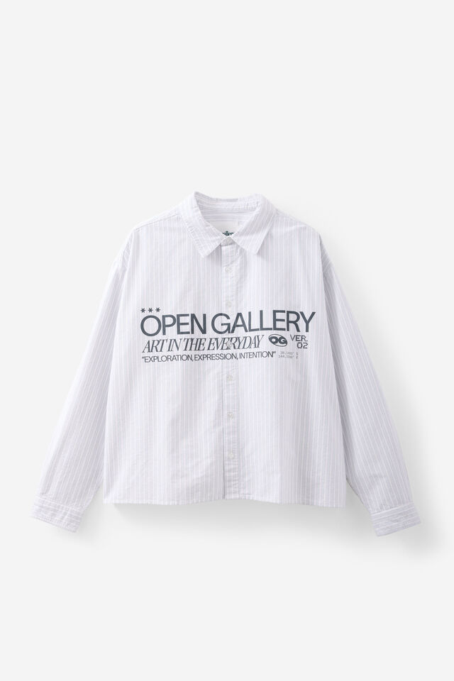Open Gallery Boxy Cropped Long Sleeve Shirt, OG OXFORD BLUE/EVERYDAY ART