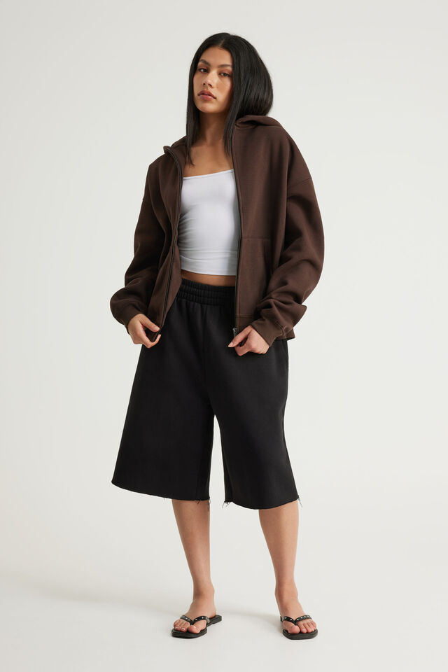 Authentics Boxy Zip Thru Hoodie, WALNUT