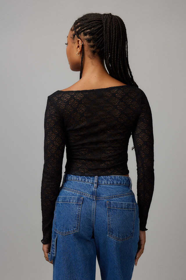 Layla Long Sleeve Lace Top, BLACK