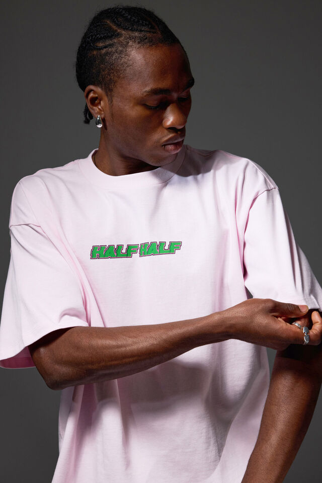 Half Half Heavyweight Box Fit Graphic Tshirt, HH PINK ICE/HALF HALF UNDERGROUND