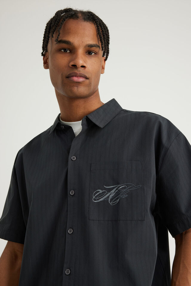 Notion Boxy Cropped Short Sleeve Shirt, NOTION BLK GRITTY STRIPE/BACK GRAPHIC