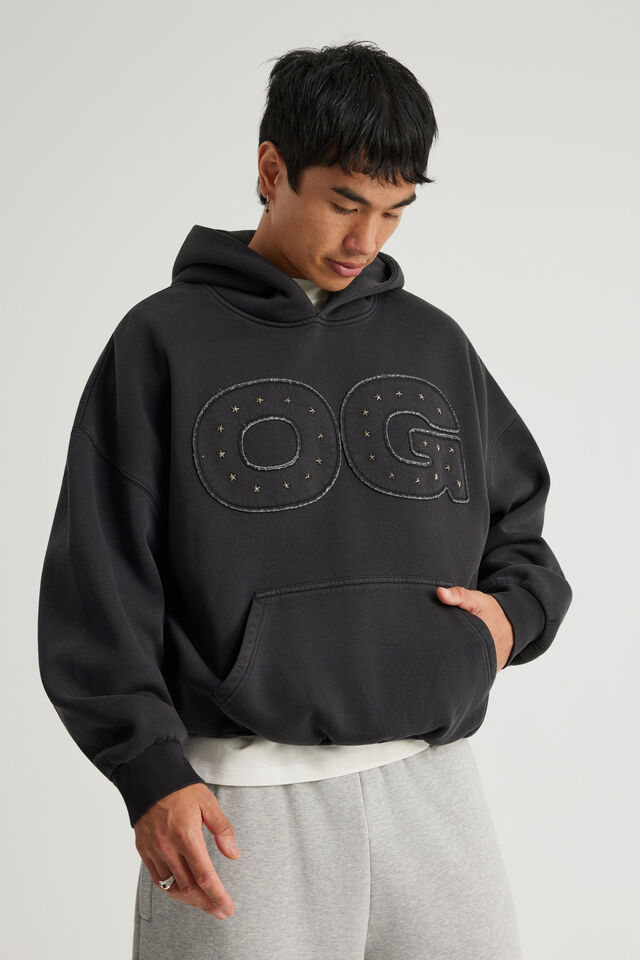 Open Gallery Hoodie, OG WASHED BLACK/STUDS