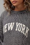 Lola Oversized Cable Knit Crew, ACID BLACK / NEW YORK - alternate image 2