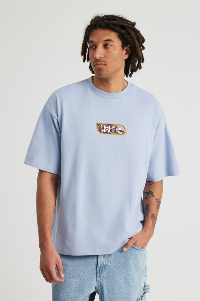 Half Half Box Fit Graphic T Shirt, HH BLUE CHALK/AINT NO GAME