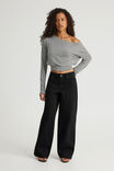 Long Sleeve Off Shoulder Top, CLOUD/GUNMETAL MARLESTRIPE - alternate image 2