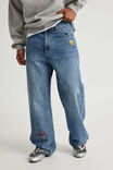 Spongebob X Half Half Painter Baggy Denim Jean, LCN NIC TDAL BLUE/SPONGEBOB - alternate image 1