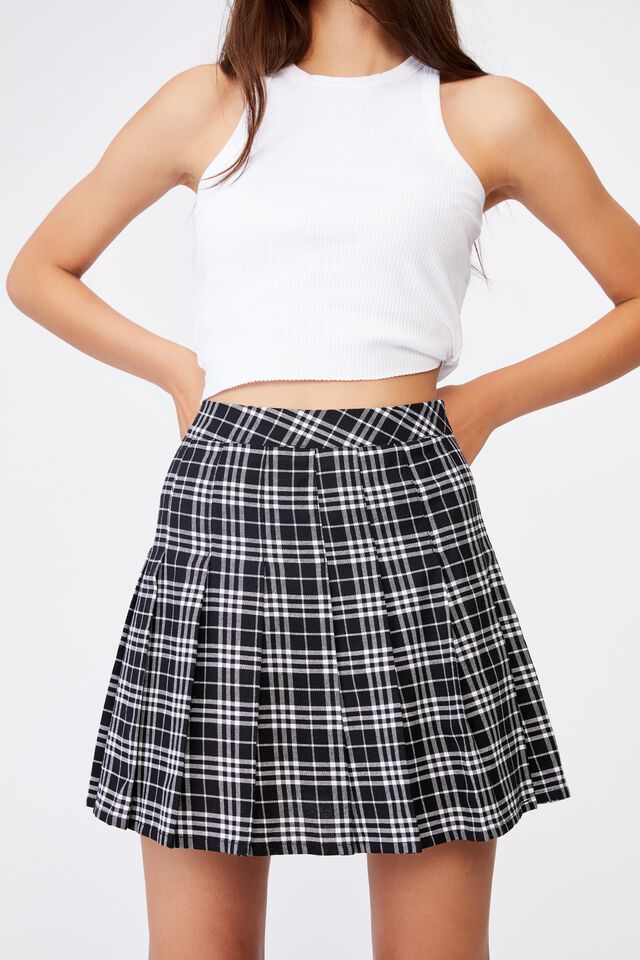 Pleated Skirt, BLK/WHITE CHECK