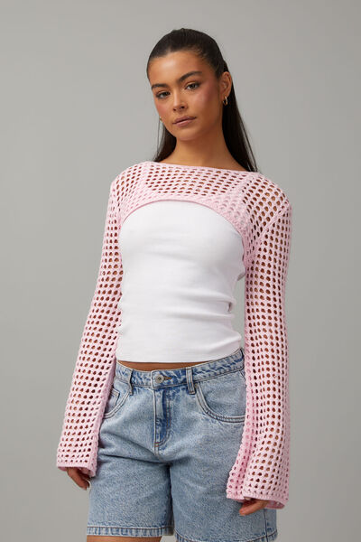 Crochet Shrug, PASTEL PINK