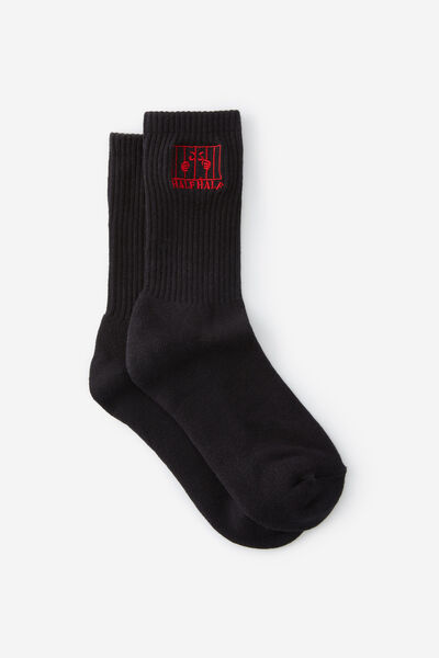 Unisex Rib Sock - Extra, HALF HALF BLACK RED BARS