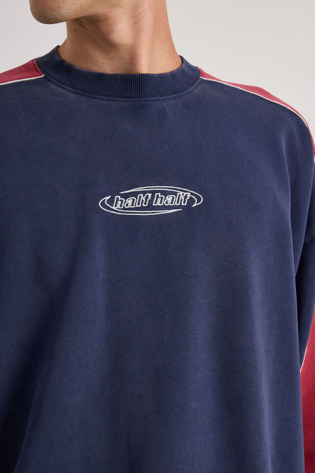 Half Half Piped Crew, HH WASHED MIDNIGHT NAVY/PANELLED Y2K