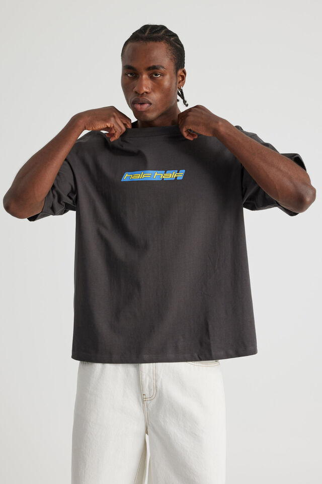 Half Half Box Fit Graphic T Shirt, HH SLATE/HALF HALF TRIPLE TIME