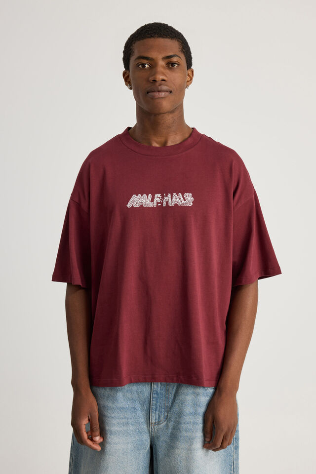 Half Half Heavyweight Box Fit Graphic Tshirt, HH BORDEAUX/BRICKS