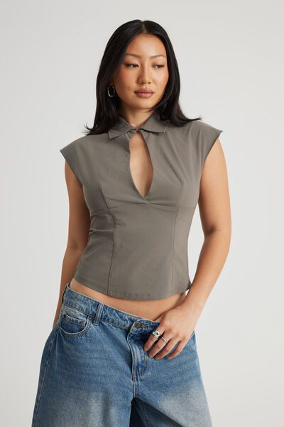 Keyhole Fitted Top, ASH GREY