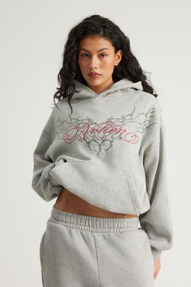 Notion Boxy Hoodie, NTN GREY MARLE/RHINESTONE CYBER