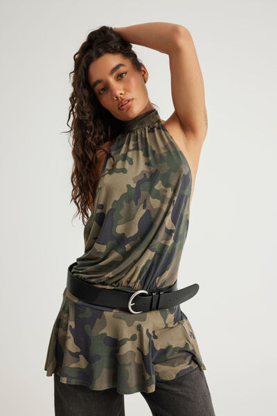 Longline Halter Top, WASHED BUSH CAMO