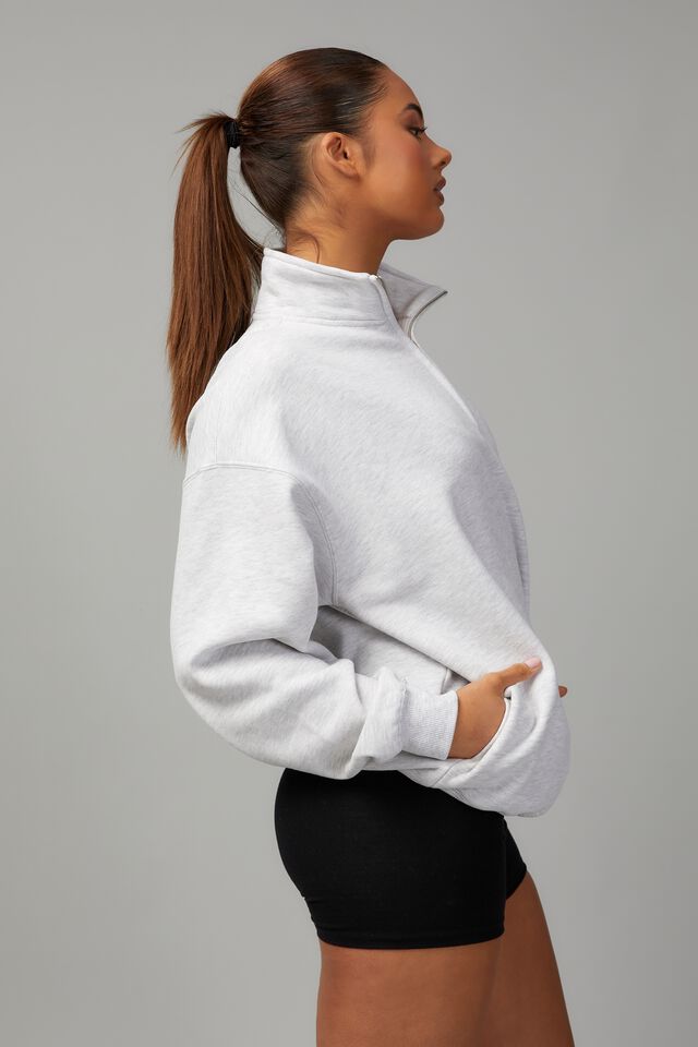 Slouchy Qtr Zip, SILVER MARLE