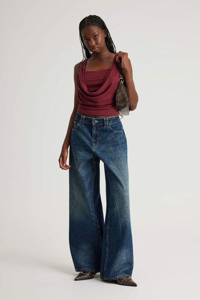 Cowl Front Tank, MERLOT