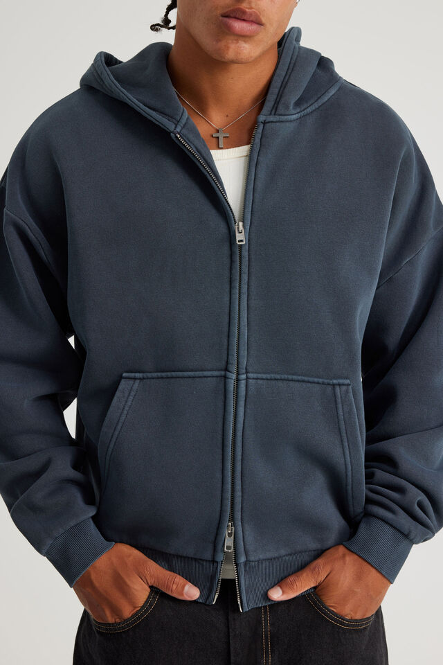 Authentics Boxy Zip Thru Hoodie, WASHED NAVY